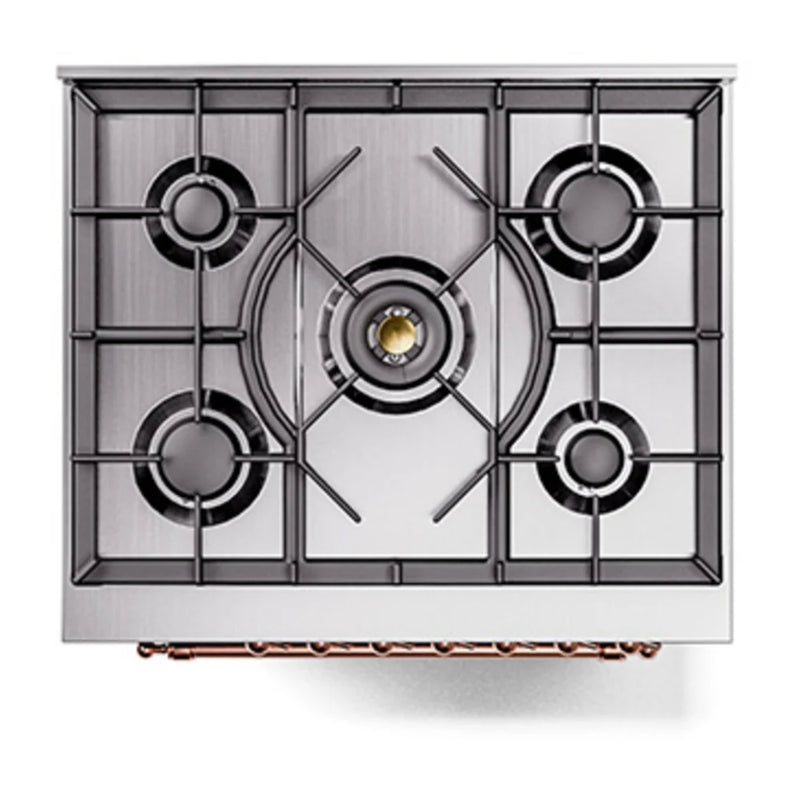 ILVE Nostalgie II Noblesse 30" Dual Fuel Freestanding Range in Glossy Black with Copper Trim, UN30NMPBKP