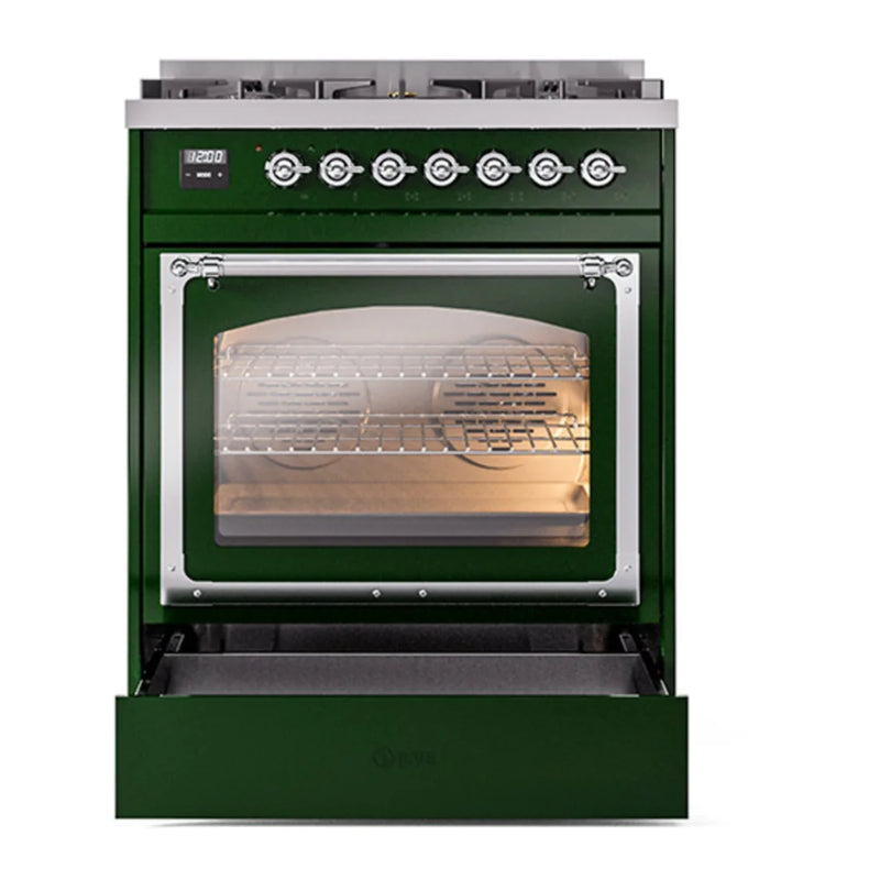 ILVE Nostalgie II Noblesse 30" Dual Fuel Freestanding Range in Emerald Green with Chrome Trim, UN30NMPEGCLP