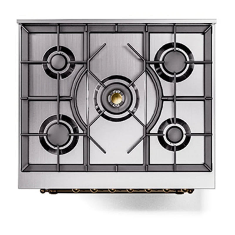 ILVE Nostalgie II Noblesse 30" Dual Fuel Freestanding Range in Midnight Blue with Burnished Trim, UN30NMPMBB