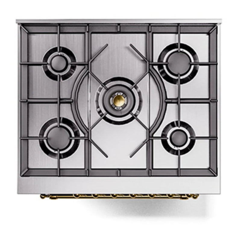 ILVE Nostalgie II Noblesse 30" Dual Fuel Freestanding Range in Midnight Blue with Brass Trim, UN30NMPMBG