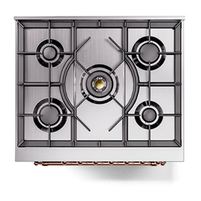 ILVE Nostalgie II Noblesse 30" Dual Fuel Freestanding Range in Midnight Blue with Copper Trim, UN30NMPMBPLP