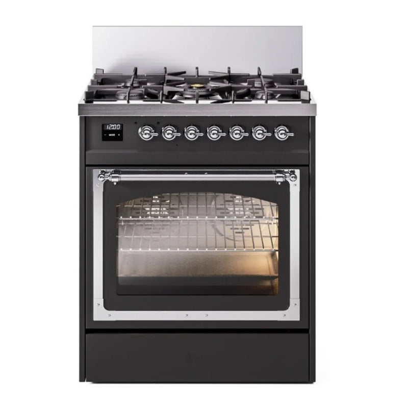 ILVE Nostalgie II Noblesse 30" Dual Fuel Freestanding Range in Graphite Matte with Chrome Trim, UN30NMPMGC