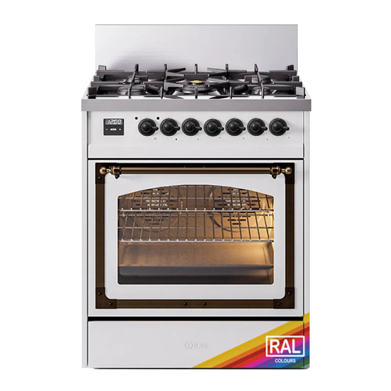 ILVE Nostalgie II Noblesse 30" Dual Fuel Freestanding Range in RAL Color with Burnished Trim, UN30NMPRABLP