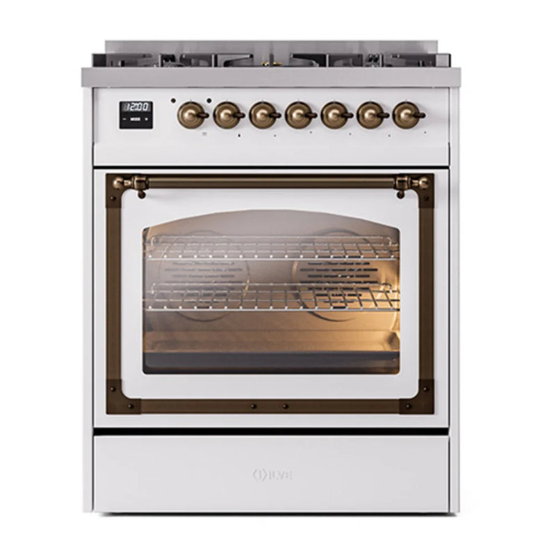 ILVE Nostalgie II Noblesse 30" Dual Fuel Freestanding Range in RAL Color with Burnished Trim, UN30NMPRABLP