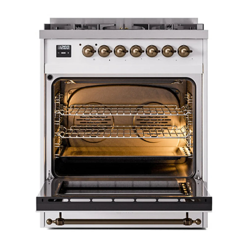 ILVE Nostalgie II Noblesse 30" Dual Fuel Freestanding Range in RAL Color with Burnished Trim, UN30NMPRAB