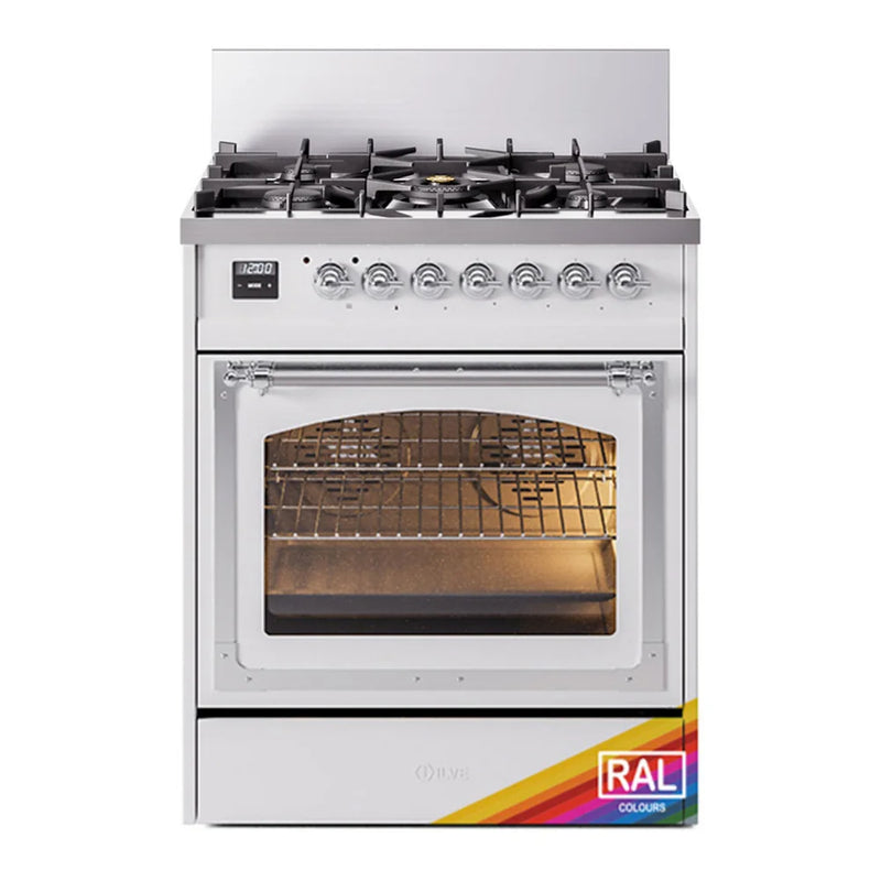 ILVE Nostalgie II Noblesse 30" Dual Fuel Freestanding Range in RAL Color with Chrome Trim, UN30NMPRACLP