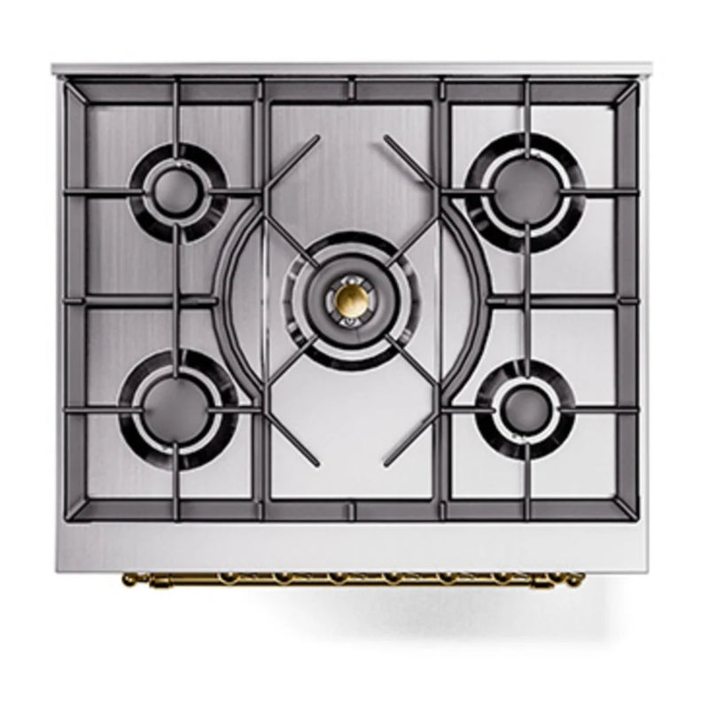 ILVE Nostalgie II Noblesse 30" Dual Fuel Freestanding Range in RAL Color with Brass Trim, UN30NMPRAG