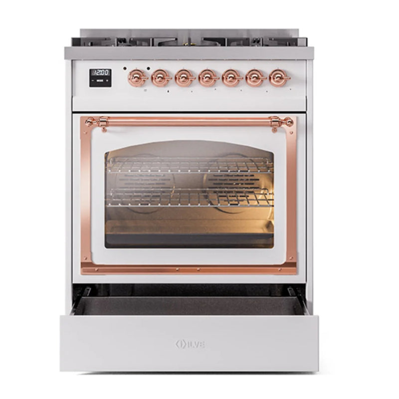 ILVE Nostalgie II Noblesse 30" Dual Fuel Freestanding Range in RAL Color with Copper Trim, UN30NMPRAP