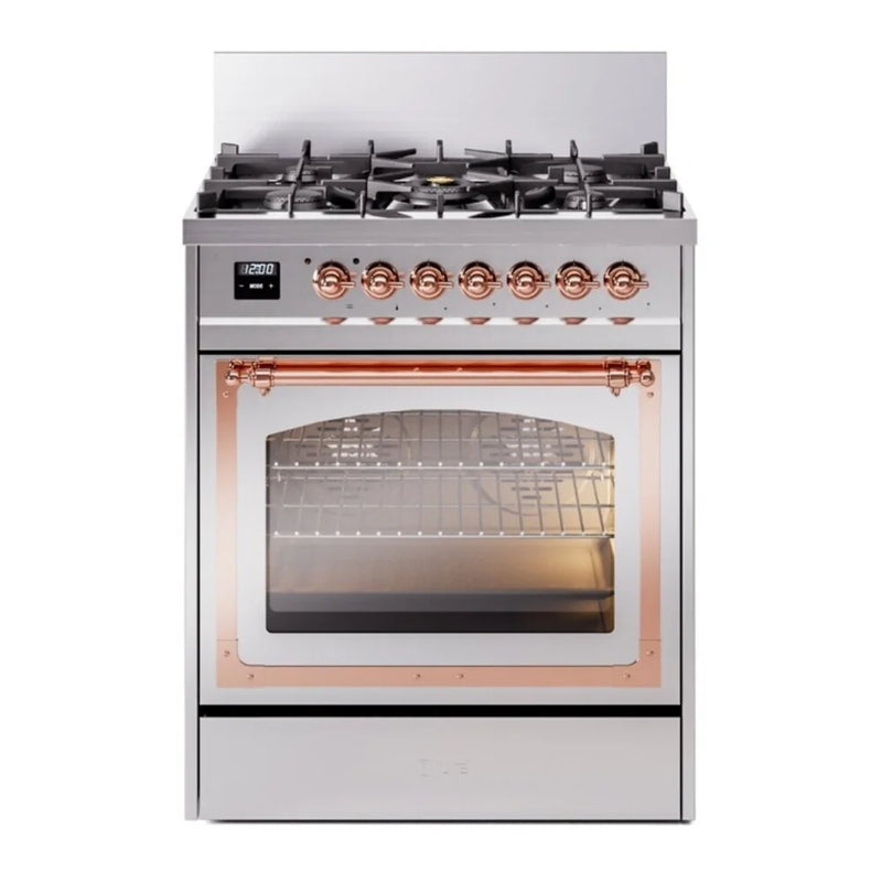 ILVE Nostalgie II Noblesse 30" Dual Fuel Freestanding Range in Stainless Steel with Copper Trim, UN30NMPSSPLP