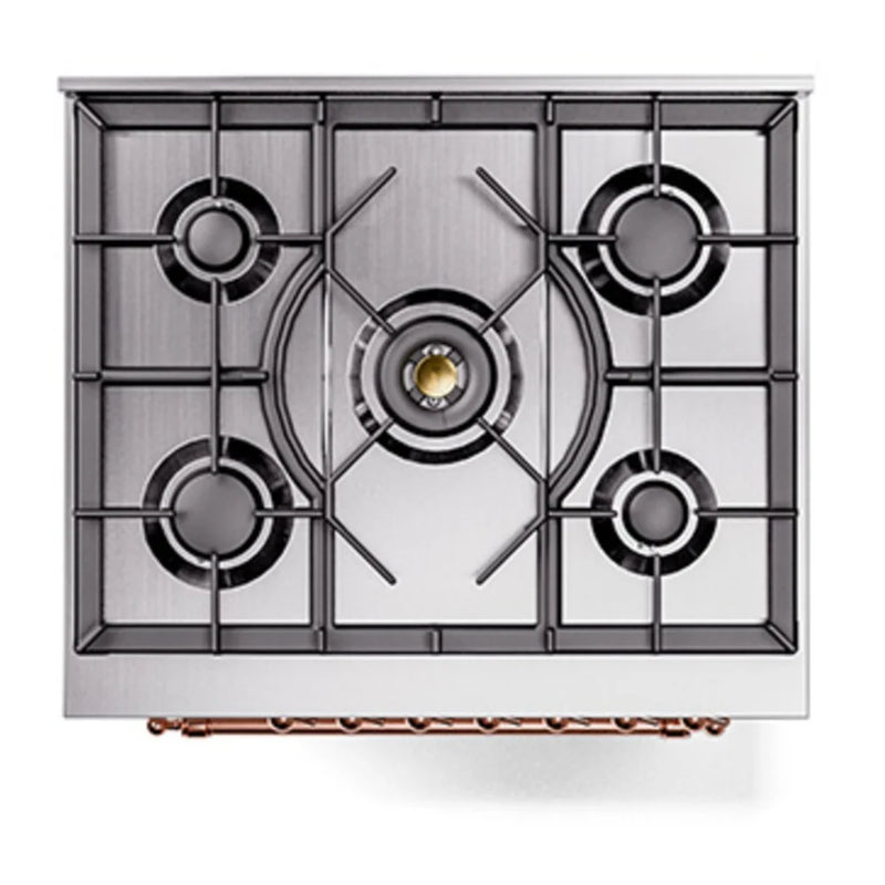 ILVE Nostalgie II Noblesse 30" Dual Fuel Freestanding Range in White with Copper Trim, UN30NMPWHPLP