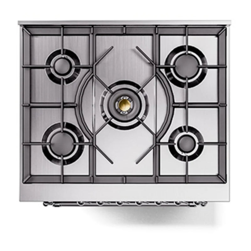 ILVE Nostalgie II Noblesse 30" Dual Fuel Freestanding Range in Glossy Black with Chrome Trim, UN30QNMPBKC