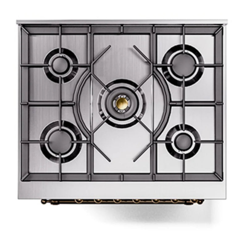 ILVE Nostalgie II Noblesse 30" Dual Fuel Freestanding Range in Burgundy with Burnished Trim, UN30QNMPBUB