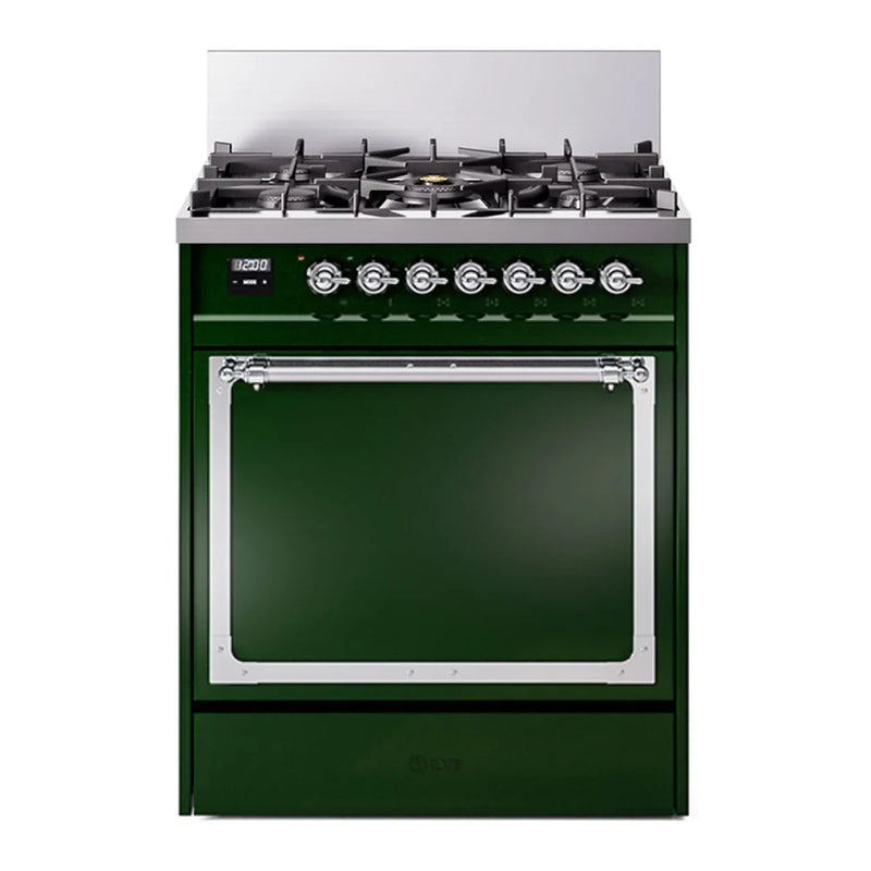 ILVE Nostalgie II Noblesse 30" Dual Fuel Freestanding Range in Emerald Green with Chrome Trim, UN30QNMPEGC