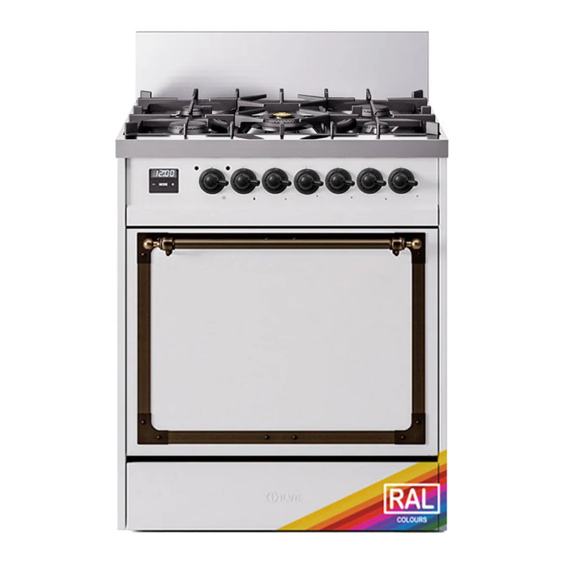 ILVE Nostalgie II Noblesse 30" Dual Fuel Freestanding Range in RAL Color with Burnished Trim, UN30QNMPRABLP