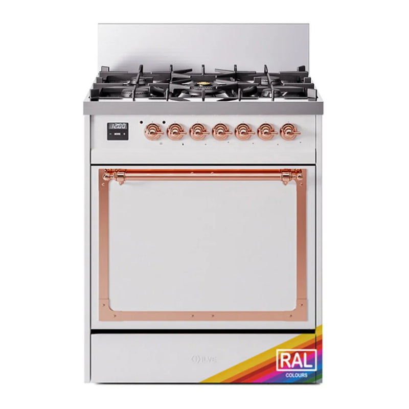 ILVE Nostalgie II Noblesse 30" Dual Fuel Freestanding Range in RAL Color with Copper Trim, UN30QNMPRAP