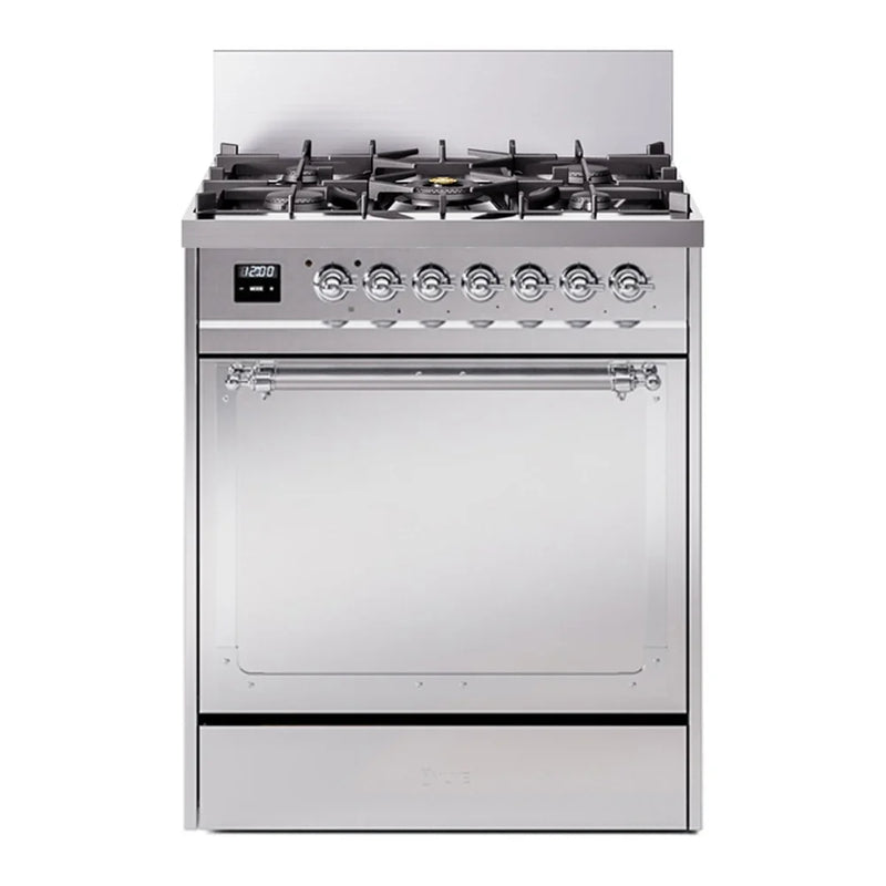 ILVE Nostalgie II Noblesse 30" Dual Fuel Freestanding Range in Stainless Steel with Chrome Trim, UN30QNMPSSC