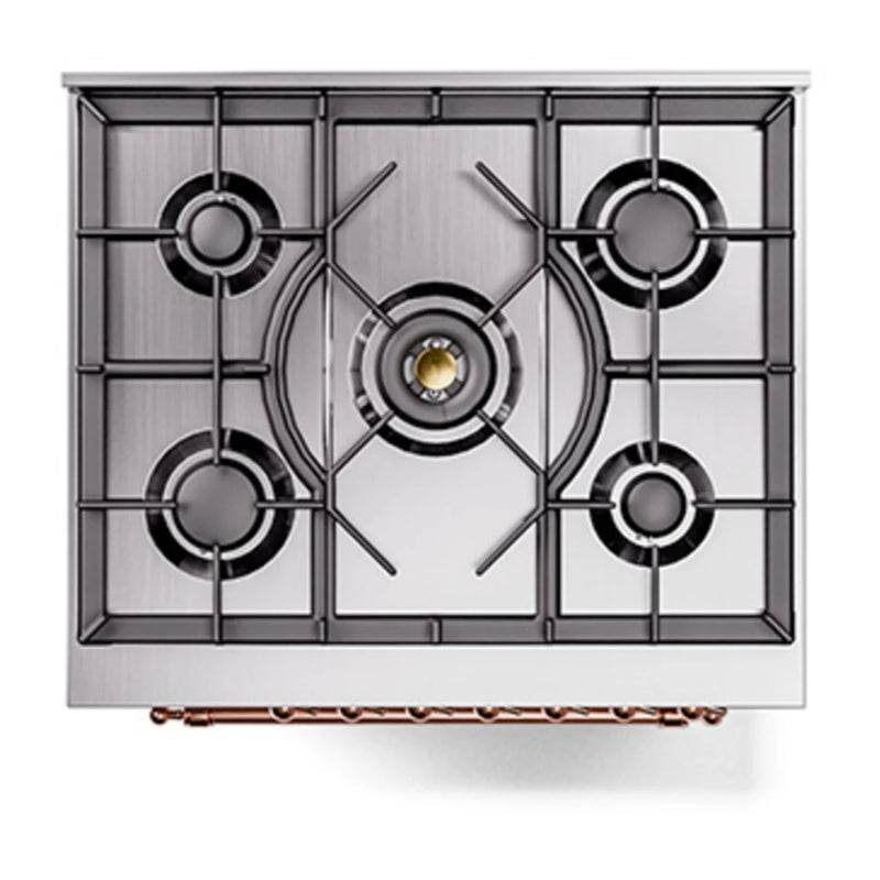 ILVE Nostalgie II Noblesse 30" Dual Fuel Freestanding Range in Stainless Steel with Copper Trim, UN30QNMPSSPLP