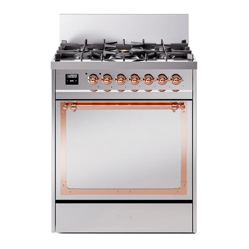 ILVE Nostalgie II Noblesse 30" Dual Fuel Freestanding Range in Stainless Steel with Copper Trim, UN30QNMPSSP