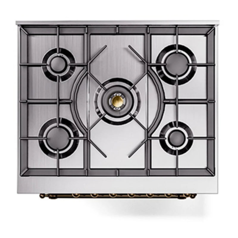 ILVE Nostalgie II Noblesse 30" Dual Fuel Freestanding Range in White with Burnished Trim, UN30QNMPWHB