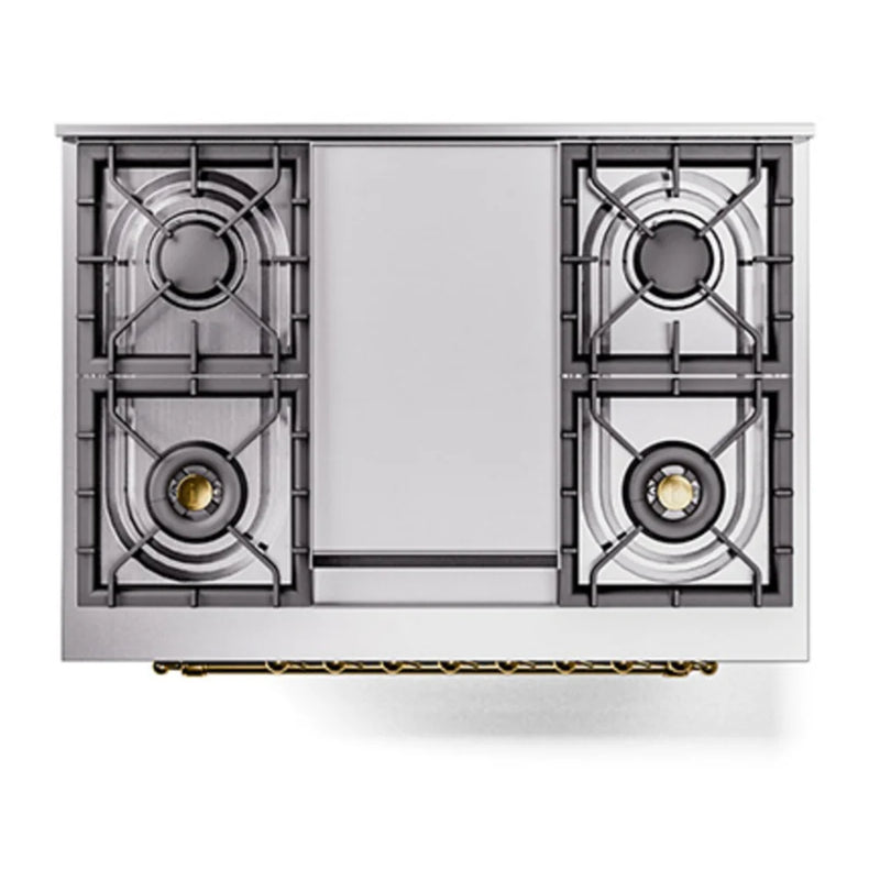 ILVE Nostalgie II Noblesse 36" Dual Fuel Freestanding Range in Blue Grey with Brass Trim, UN36FNMPBGGLP