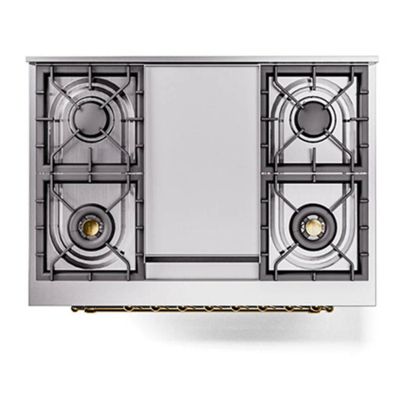 ILVE Nostalgie II Noblesse 36" Dual Fuel Freestanding Range in Burgundy with Brass Trim, UN36FNMPBUGLP