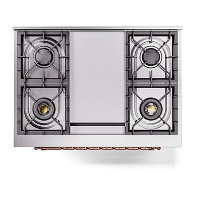 ILVE Nostalgie II Noblesse 36" Dual Fuel Freestanding Range in Midnight Blue with Copper Trim, UN36FNMPMBPLP