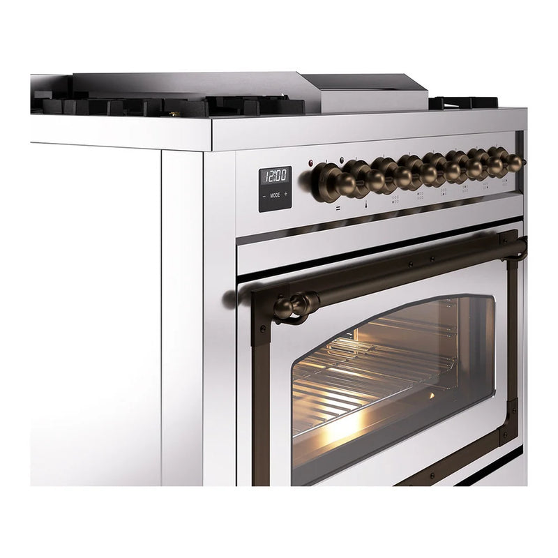 ILVE Nostalgie II Noblesse 36" Dual Fuel Freestanding Range in Stainless Steel with Burnished Trim, UN36FNMPSSB