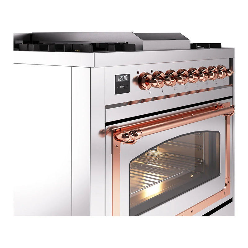 ILVE Nostalgie II Noblesse 36" Dual Fuel Freestanding Range in Stainless Steel with Copper Trim, UN36FNMPSSP
