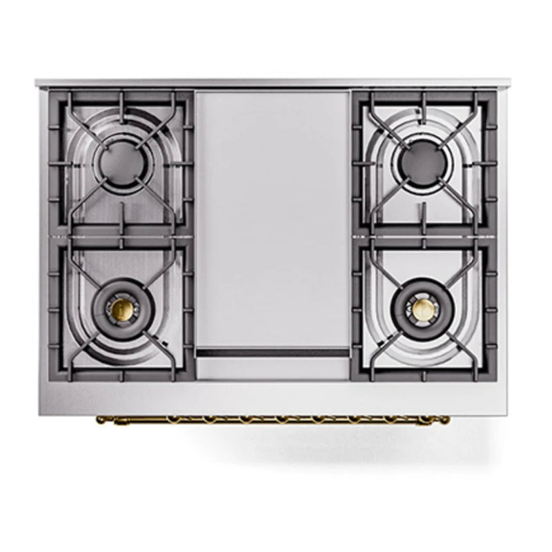 ILVE Nostalgie II Noblesse 36" Dual Fuel Freestanding Range in White with Brass Trim, UN36FNMPWHGLP