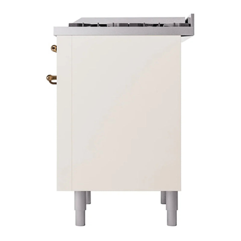 ILVE Nostalgie II Noblesse 36" Dual Fuel Freestanding Range in Antique White with Burnished Trim, UN36FQNMPAWBLP