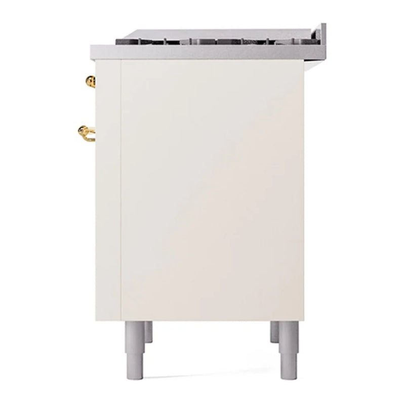 ILVE Nostalgie II Noblesse 36" Dual Fuel Freestanding Range in Antique White with Brass Trim, UN36FQNMPAWGLP