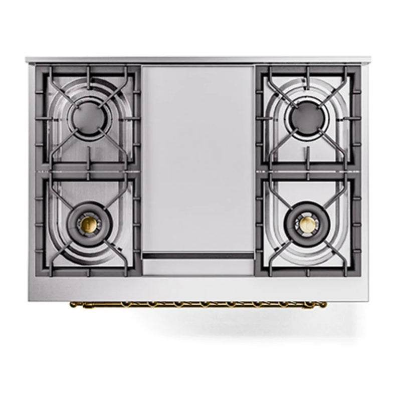 ILVE Nostalgie II Noblesse 36" Dual Fuel Freestanding Range in Antique White with Brass Trim, UN36FQNMPAWG