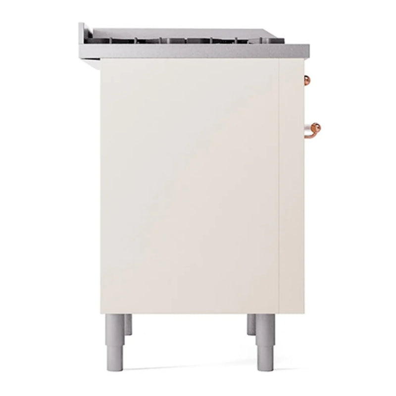 ILVE Nostalgie II Noblesse 36" Dual Fuel Freestanding Range in Antique White with Copper Trim, UN36FQNMPAWPLP