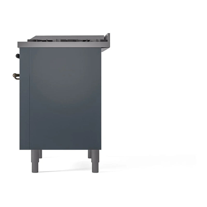 ILVE Nostalgie II Noblesse 36" Dual Fuel Freestanding Range in Blue Grey with Burnished Trim, UN36FQNMPBGBLP