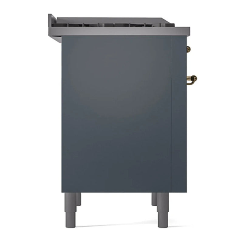 ILVE Nostalgie II Noblesse 36" Dual Fuel Freestanding Range in Blue Grey with Brass Trim, UN36FQNMPBGG