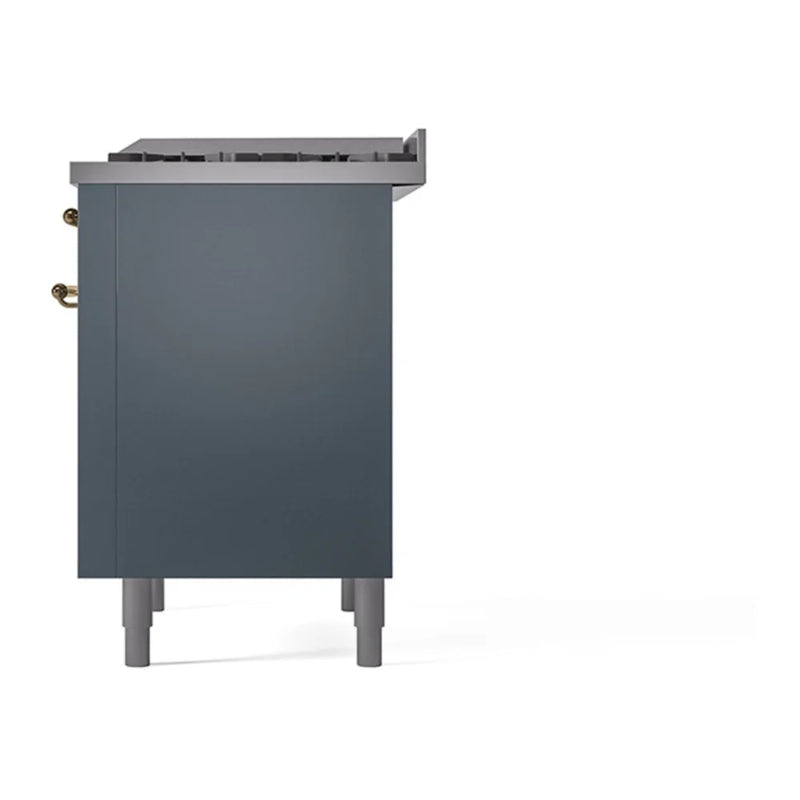 ILVE Nostalgie II Noblesse 36" Dual Fuel Freestanding Range in Blue Grey with Brass Trim, UN36FQNMPBGG