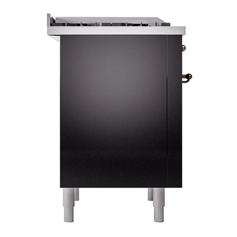 ILVE Nostalgie II Noblesse 36" Dual Fuel Freestanding Range in Glossy Black with Burnished Trim, UN36FQNMPBKBLP