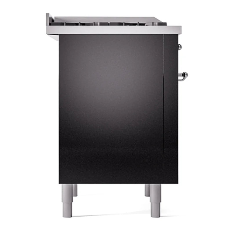 ILVE Nostalgie II Noblesse 36" Dual Fuel Freestanding Range in Glossy Black with Chrome Trim, UN36FQNMPBKCLP