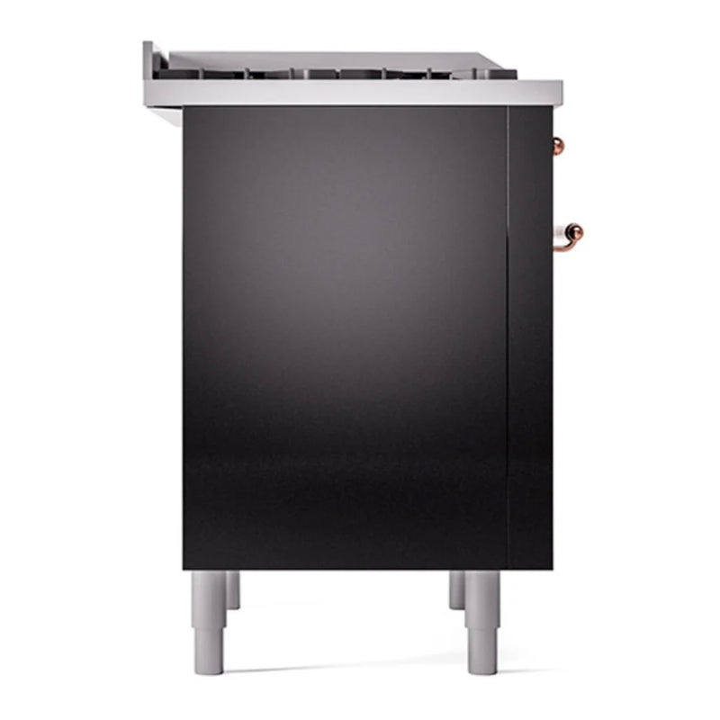 ILVE Nostalgie II Noblesse 36" Dual Fuel Freestanding Range in Glossy Black with Copper Trim, UN36FQNMPBKP