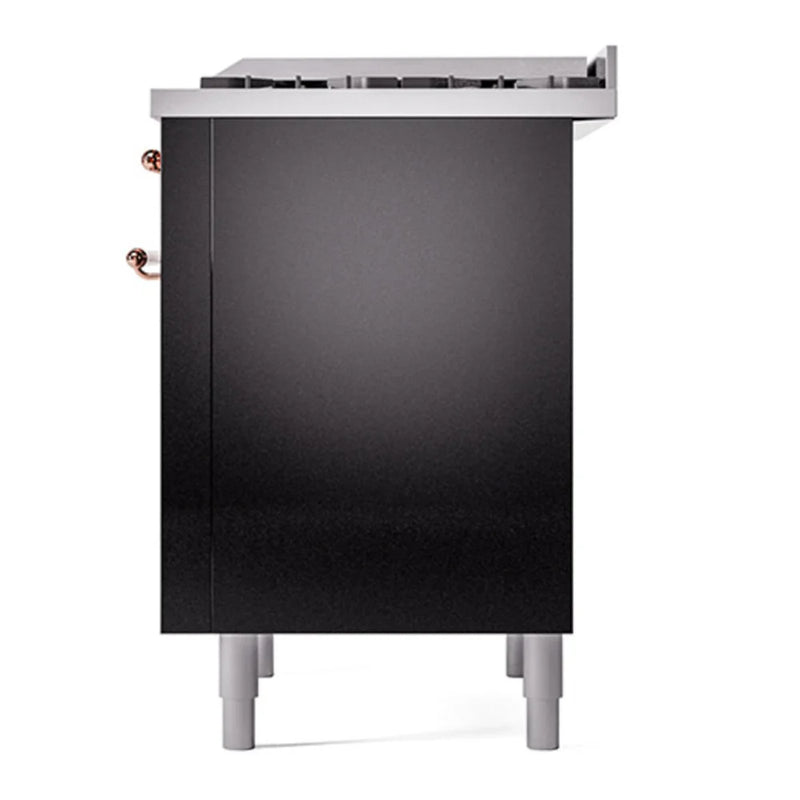 ILVE Nostalgie II Noblesse 36" Dual Fuel Freestanding Range in Glossy Black with Copper Trim, UN36FQNMPBKP