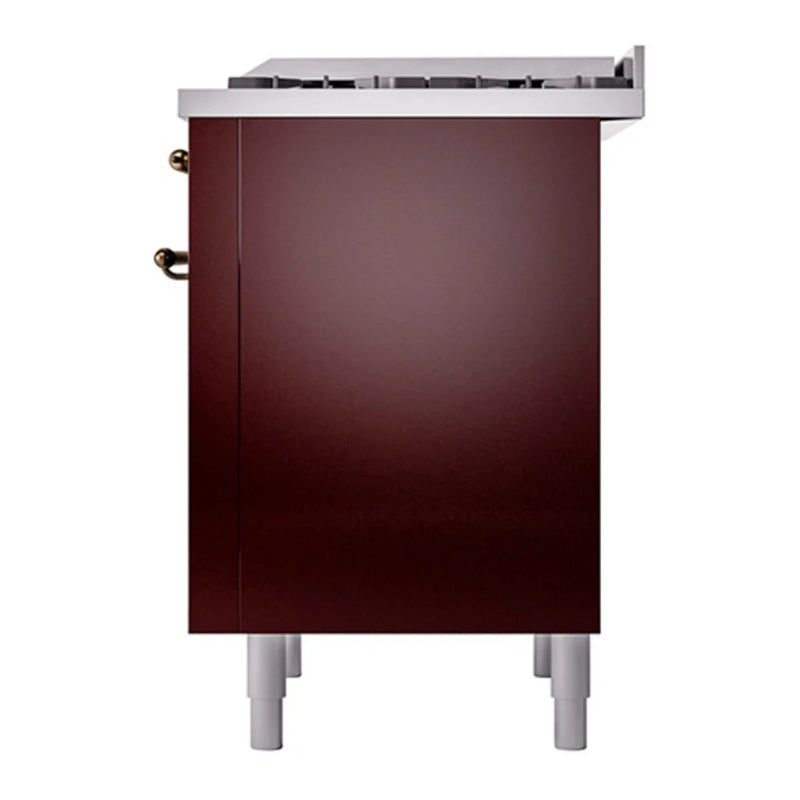 ILVE Nostalgie II Noblesse 36" Dual Fuel Freestanding Range in Burgundy with Burnished Trim, UN36FQNMPBUBLP