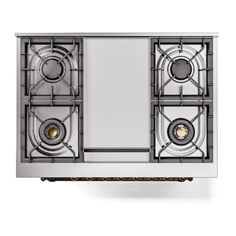 ILVE Nostalgie II Noblesse 36" Dual Fuel Freestanding Range in Burgundy with Burnished Trim, UN36FQNMPBUB