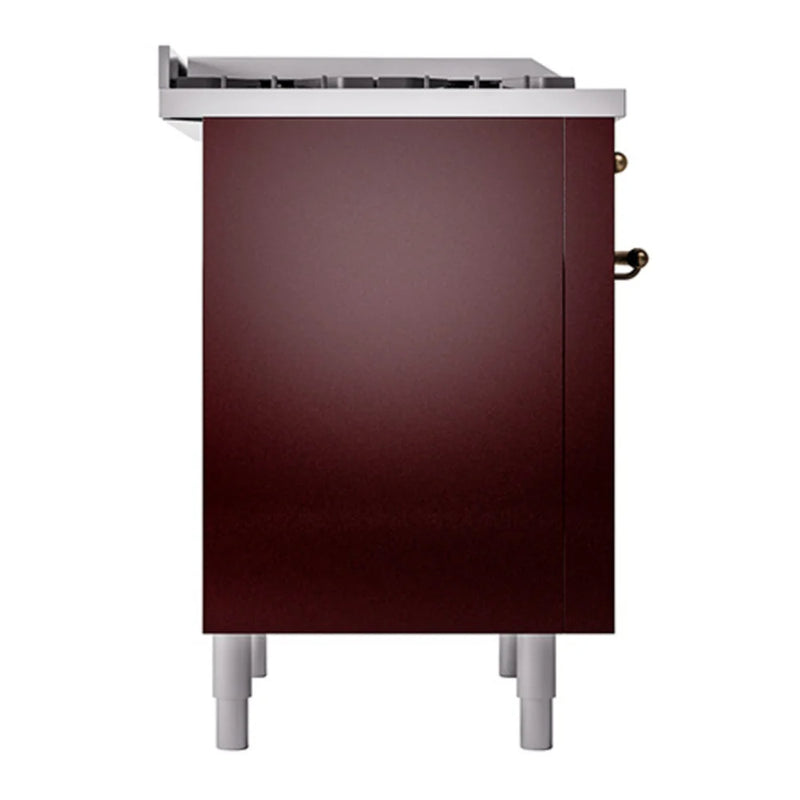 ILVE Nostalgie II Noblesse 36" Dual Fuel Freestanding Range in Burgundy with Burnished Trim, UN36FQNMPBUB