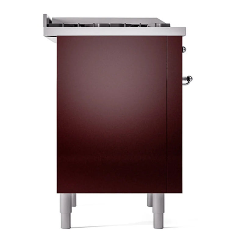 ILVE Nostalgie II Noblesse 36" Dual Fuel Freestanding Range in Burgundy with Chrome Trim, UN36FQNMPBUCLP
