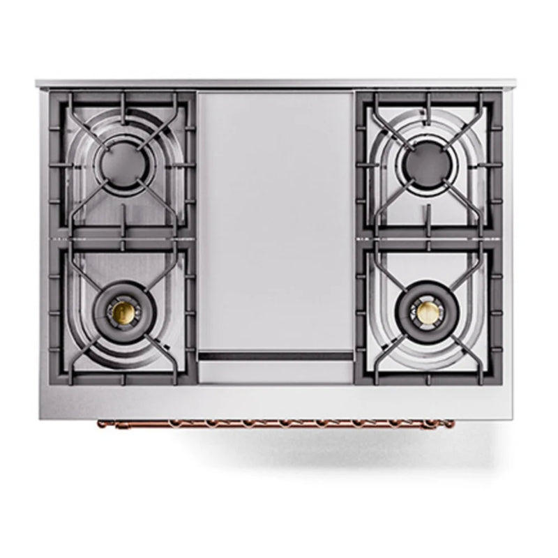 ILVE Nostalgie II Noblesse 36" Dual Fuel Freestanding Range in Burgundy with Copper Trim, UN36FQNMPBUP