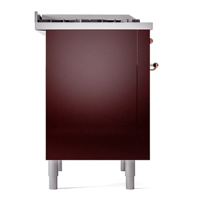 ILVE Nostalgie II Noblesse 36" Dual Fuel Freestanding Range in Burgundy with Copper Trim, UN36FQNMPBUP