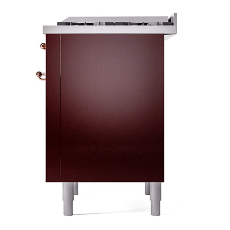 ILVE Nostalgie II Noblesse 36" Dual Fuel Freestanding Range in Burgundy with Copper Trim, UN36FQNMPBUP