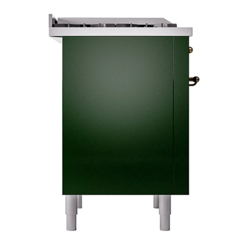 ILVE Nostalgie II Noblesse 36" Dual Fuel Freestanding Range in Emerald Green with Burnished Trim, UN36FQNMPEGBLP