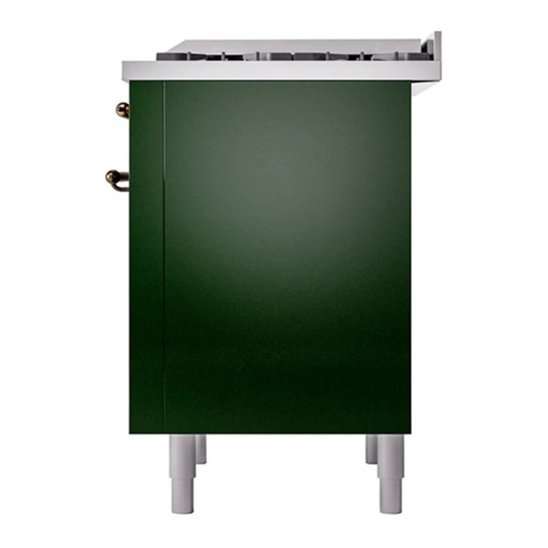ILVE Nostalgie II Noblesse 36" Dual Fuel Freestanding Range in Emerald Green with Burnished Trim, UN36FQNMPEGBLP