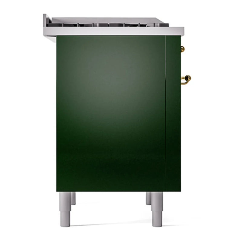 ILVE Nostalgie II Noblesse 36" Dual Fuel Freestanding Range in Emerald Green with Brass Trim, UN36FQNMPEGGLP